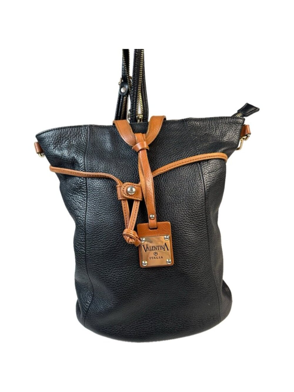 Valentina Italy Genuine Leather Backpack Pebbled Black